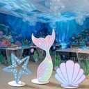 Amyhill 3 Pcs Large Under The Sea Mermaid Decoration Vbs 2026 Decorations Summer Sunday School Decoration Mermaid Tail Seashell Starfish Stand Decor Ocean Cutouts for Classroom Vocation Birthday Party