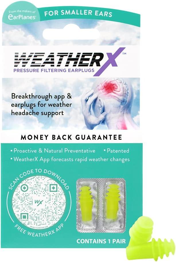 Pressure Filtering Earplug for Shifts in Barometric Weather Pressure, Download Free Alert app (Small 1 Pk)
