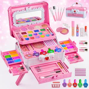 Kids Makeup Sets for Girls Toys - Washable Makeup for Kids with Mirror, Real Dressing Table with Stand, Princess Play Makeup Kit Perfect for 3 4 5 6 7 8-12 Year Old Girls Birthday & Christmas (Pink)