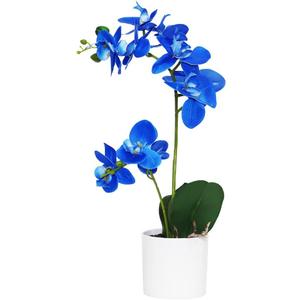 Omygarden Blue Orchid Artificial Flowers in Pot, Fake Potted Orchid Flowers, Decoration for Home Office Wedding