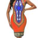 JTNFairy Boho African Attire Elegant Dresses for Women Dashiki Sleeveless Knee Length Mexican Ethnic Orange Dress (M)