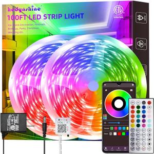 HEDYNSHINE 100Ft Smart LED Strip Lights, Dimmable Color Changing by APP and 40Key Controller Indoor led Strip Lights, Sync to Music,led Lights for Bedroom