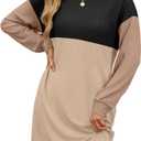 WIHOLL Womens Long Sleeve Dress Loose Fit Casual Crewneck Flowy Mini Dresses with Pockets Fall Fashion (M)