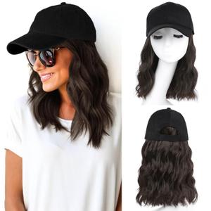 AISI QUEENS Hat Wig Hat with Hair Attached for Women Cap with Hair Attached for Women Baseball Cap Wig Extensions Short Wave Synthetic Adjustable for Daily Use (16 Inch, 4)