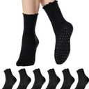 CoolMate 2/ 3/ 4 Pairs Pilates Socks with Grips for Women, Cute Yoga Socks, Crew Non Slip Women for Barre, Pilates Gifts (US, Numeric, 6, 10, Regular, Regular, 3 Pairs Black)