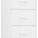 Somdot Tall Dresser for Bedroom with 5 Drawers, Storage Organizer Chest of Drawers with Removable Fabric Bins for Closet Bedside Nursery Laundry Living Room Entryway Hallway, White Leather