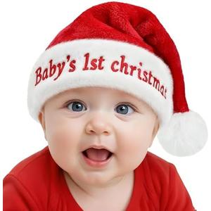 Baby's First Christmas Santa Hat, Soft Plush Red and White Christmas Hats, Cute Xmas Hat for Baby's First Holiday Season