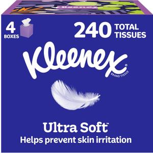 Kleenex Ultra Soft Facial Tissues, 4 Cube Boxes, 60 Tissues per Box