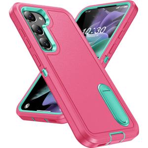 for Samsung Galaxy S23 Plus Case with Kickstand Case 3-Layer Military Grade Protective Case Cover Silicone Rugged Shockproof for Galaxy S23 Plus S23+ Phone Case (Rose Red+Cyan)