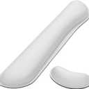 Dapesuom Enlarge Keyboard Wrist Rest, Memory Foam Wrist Cushion for Desk Mats Support, Cute Typing Pain Relief Keyboard Mouse Pad Rests Set with Non-Slip Base for Gaming Laptop Office, Ivory White (17 x 3.6 x 1 + 5 x 3 x 1 inches)