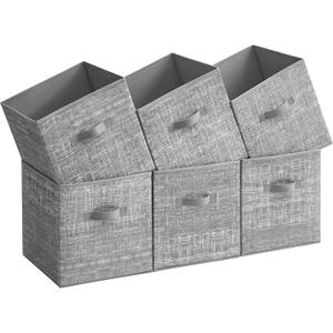 SONGMICS Storage Cubes, 13-Inch Non-Woven Fabric Bins with Double Handles, Set of 6, Closet Organizers for Shelves, Foldable, for Clothes, Cattail Gray UROB033G01