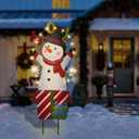 Solar Christmas Lights Outdoor Garden Stakes, 30in Metal Snowman Yard Signs with LED String Lights, Waterproof Christmas Decor for Xmas Lawn Pathway Patio Party Winter (Snowman)
