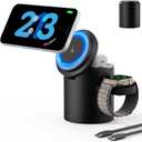 Foldable 3in1 Magnetic Wireless Charger,15W Silent Travel Ready, for iPhone17-12, Fast Charging Station for Apple Watch AirPods, Portable MagSafe Charger with Stand Mode for Travel & Desk