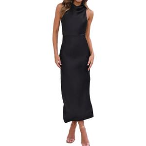 Halfisland Satin High Neck Backless Sleeveless Midi Dresses for Women Elegant Mock Neck High Waist Cross Back Cocktail Dress (X-Small, Black) Halfisland Satin High Neck Backless Sleeveless Midi Dresses for Women Elegant Mock Neck High Waist Cross Back Cocktail Dress (X-Small, Black)
