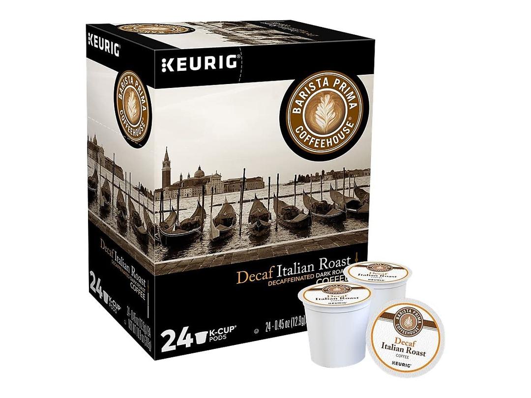 Barista Prima Italian Roast Decaf Coffee, Keurig K-Cup Pods, Dark Roast, 24/Box, BBD: OCT 18/2027