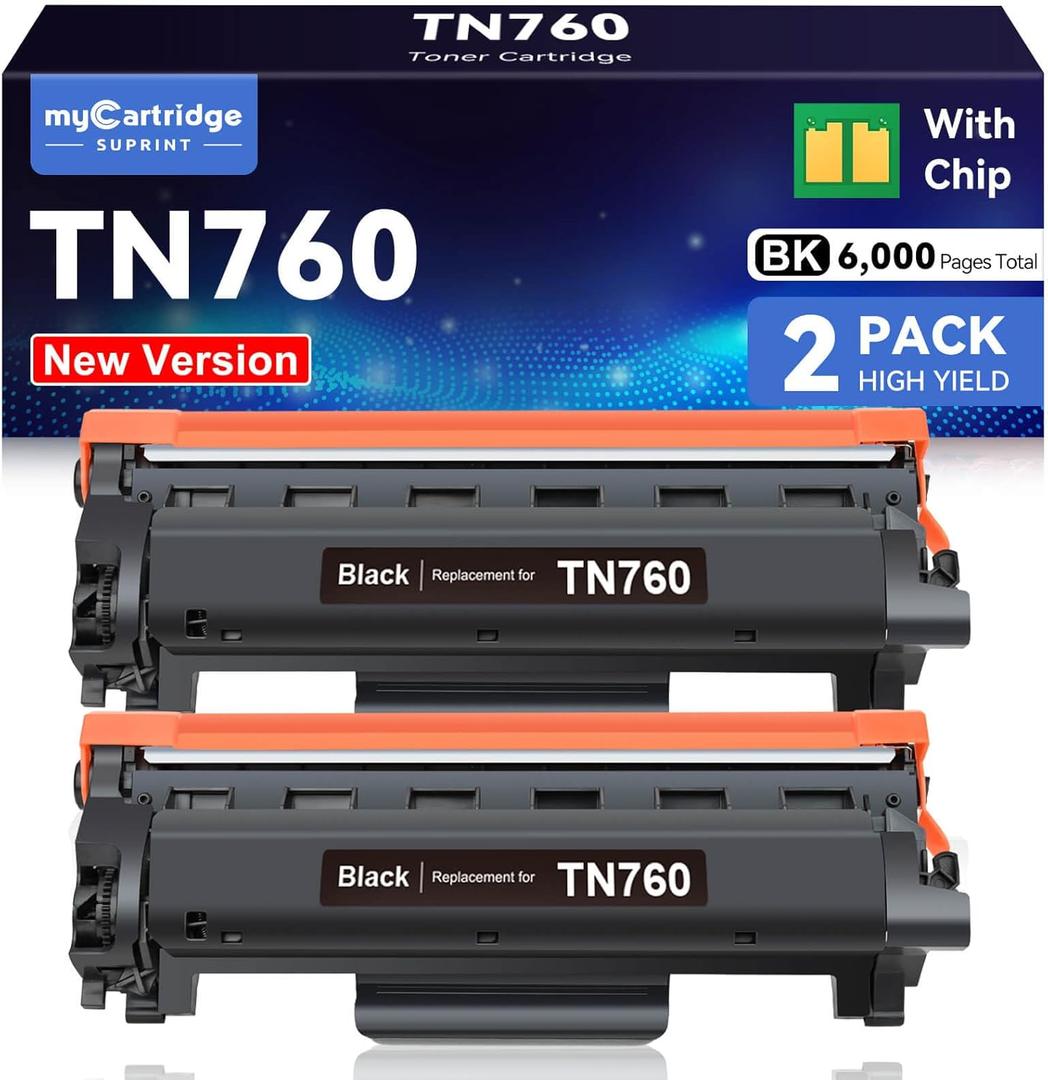 TN760 Toner 2 Pack Compatible Toner for Brother TN-730/TN-760 TN760 TN730 Work with Brother MFC-L2710DW MFC-L2750DW HL-L2395DW HL-L2370DW DCP-L2550DW HL-L2390DW Printer, TN-760/TN-730