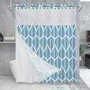 No Hook Moonlight Blue Shower Curtain with Snap in Fabric Liner Set - Hotel Style with See Through Mesh Top Window, Modern Geometric Waterdrop Design,Waterproof and Washable, 71x74 INCH