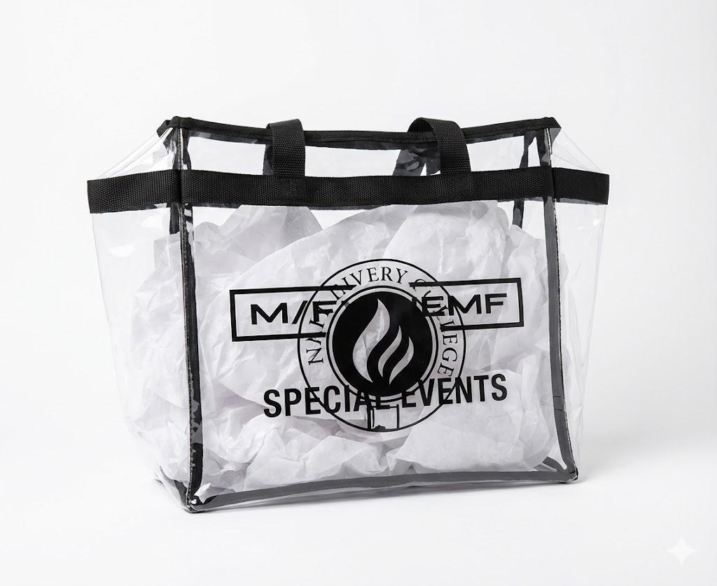Medium clear bag, black logo, black strap, 5 pcs