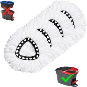 4 Pack Mop Replacement Heads for O-Ceda EasyWrin Spin Mop, Microfiber Spin Mop Refills, Easy Cleaning Mop Head Replacement (White)