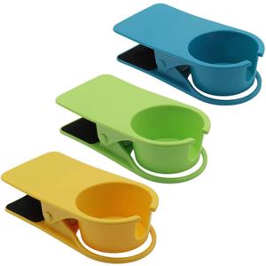 3Pcs Drinking Cup Holder Clip, Desk Drink Holder Clip Adirondack Chair Cup Holder with Clip Cup Clip Holder for Water Drink Beverage Soda Coffee Mug(Blue, Green and Yellow)