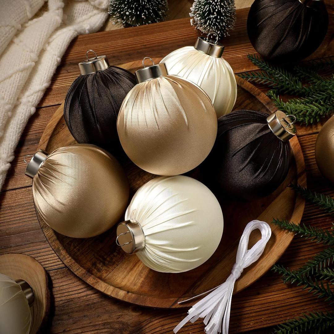 15 Pcs Christmas Satin Ornaments Balls 3.15 Inch Silk Christmas Tree Hanging Ornaments Luxury Xmas Tree Decorations Satin Xmas Bulbs for Winter Holiday Indoor Home Party Decorations (Champagne Brown)