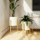 Unknown1 Modern Planters (Set of 2) Gold White Mid-Century Round Metal