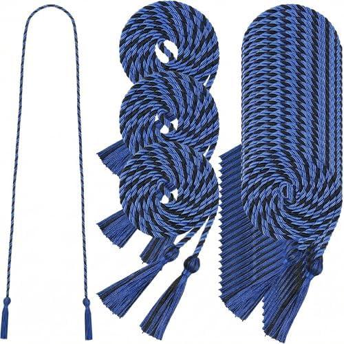 24 pcs Graduation Honor Cords 68" Grad Braided Honor Cord with Tassel Honor Rope Grad Cords Bulk for Graduation Students Bachelor Master Doctoral Gown Grad Decor (Blue and Black)