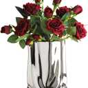 Silver Vase, Paper Bag Modern Minimalist Metallic Luster Ceramic Flower Vase for Home Decor, Table, Living Room Decoration, Shelf Decor, Mantel (Silver-Large)