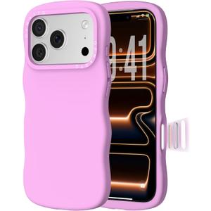 ORNARTO for iPhone 17 Pro Case 6.3", Wavy Liquid Silicone Shockproof Drop Protection Cover with Camera Control Button, Skin-Friendly Microfiber Lining  Cherry Blossom