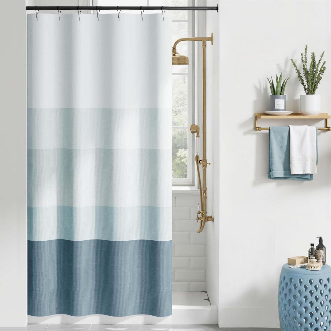 jinchan Small Stall Shower Curtain 36x72 Inches Ombre Ocean Blue Striped Shower Curtains for Bathroom Nautical Gradual Color Waterproof Fabric Minimalist Modern Neutral with 7 Hooks