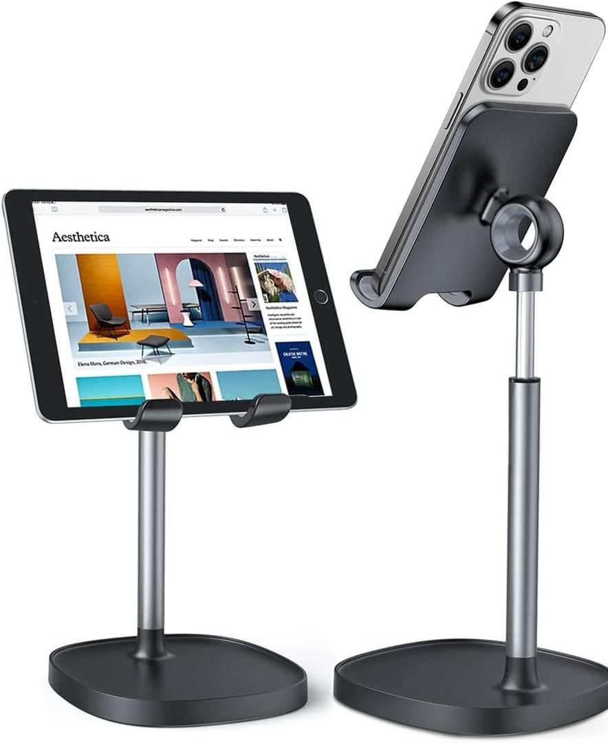 LISEN Cell Phone Stand Adjustable for iPhone Phone Holder for Desk, Office Desk Accessories Computer PC for iPhone Stand Gaming Essentials Fit Otterbox Case Phones Switch Kindle iPad Air Tablet 4-10in (BLACK)