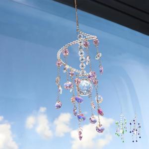 Geili Hanging Crystal Sun Catcher for Windows,Hanging Decor Crystal Glass Suncatcher for Outside,Boho Indoor Crystals Window Suncatcher,Spiral Crystals Wind Chimes Sun Rainbow Light Catcher(Pink)