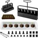 Soil Block Maker Bundle - Large 2" and Small 0.67" Handle Manual Soil Blocker 2 Inch with 3 Types of Seed Pins, Seedling Tray, Grow Tweezer - Seed Starter Tool for Garden Seedlings, Cuttings