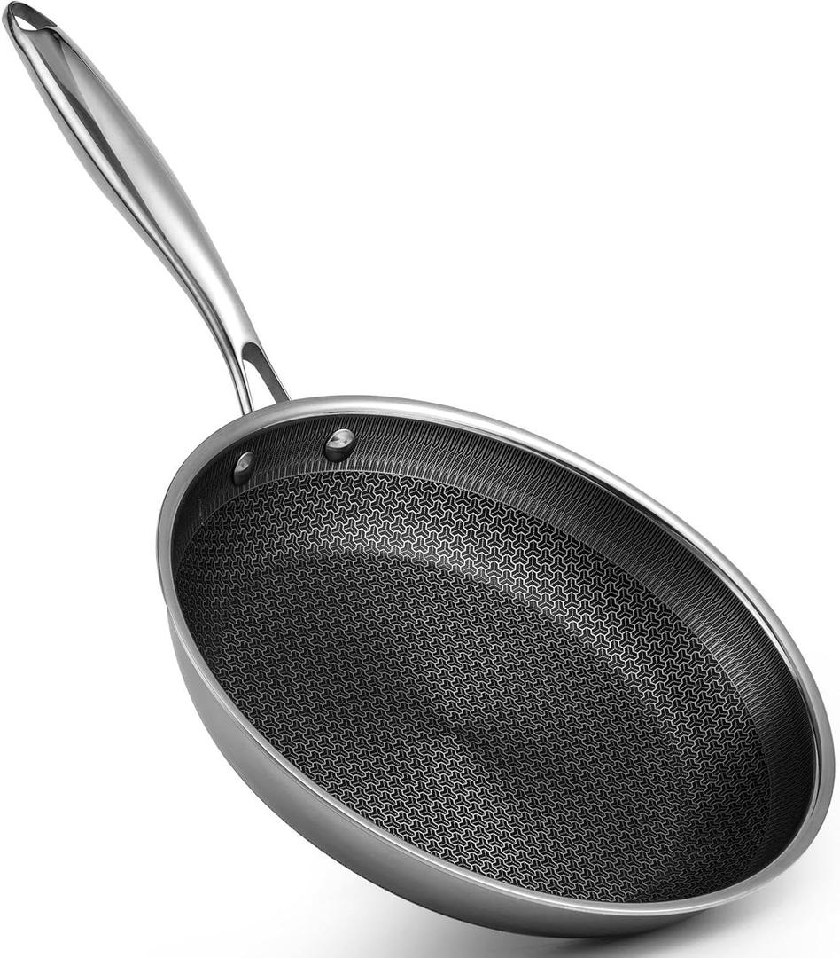 8 Inch Non Stick Frying Pan, Nonstick Hybrid Tri-ply Stainless Steel Chef's Fry Pan Ceramic Coating, PFOA-Free Non-Toxic Cookware, Dishwasher & Oven Safe, Induction Compatible All Cooktop