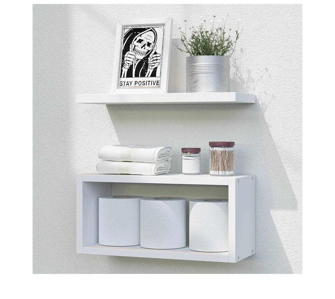 RICHER HOUSE Floating Shelves Bathroom, White Floating Shelves for Wall, Above Toilet Bathroom Shelves, Wall Mounted Hanging Shelves for Bedroom, Kitchen, Living Room Decor - White