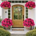 Artificial Flowers for Outdoors 6 Bundles of UV-Resistant Artificial Geraniums, Realistic Silk Flowers for Front Porch, Patio, Garden, Window Boxes & Hanging Baskets (Fuchsia, 6)