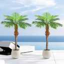 5ft Artificial Phoenix Palm Tree for Outdoor Indoor Decor, Faux Coconut Silk Palm Tree Tropical Fake Tree Plant for Outside Patio Indoor Home Office Bathroom Pool Coastal Decor (Set of 2)