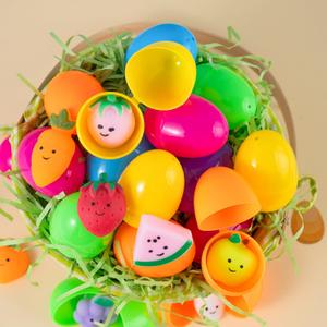 JOYIN 24 Pcs Prefilled Eggs with Fruit Mochi, Diverse Fruit Themed Mochi Filler for Easter Egg Hunt, Kids Basket Stuffer, Party Favor Decor Supply, Classroom Prize