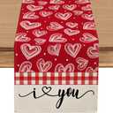 3 x Valentine Buffalo Grid I Love You Wedding Anniversary Table Runner 13x36 Inch , Red Polka Dot Heart Dinning Kitchen Table Decoration for Home Party Indoor Outdoor
