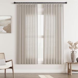 Apricot Pinch Pleat Linen Curtains 63 Inch Length 2 Panels Set for Bedroom Dinging Room Semi Sheer Boho Farmhouse Neutral Window Curtains 63 Inches Long for Living Room Nursery 40x63