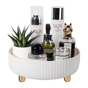 Anyoifax Makeup Perfume Organizer Tray 360 Degree Rotating Lazy Susan Skincare Lotion Organizer Spinning Cosmetics Storage for Dresser, Vanity, Bathroom Countertop, Small Ivory White (9 ")