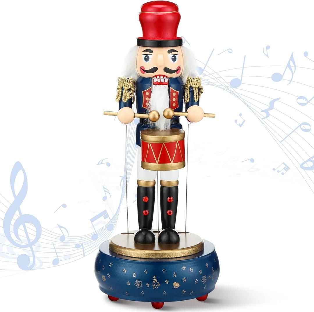 Jetec Nutcracker Music Box Wooden Nutcracker Soldier Toy Handmade Nutcracker Figures Christmas Nutcrackers Soldiers Wind up Musical Box Clockwork Christmas Music Box for Gift Home Decor (Retro Style)