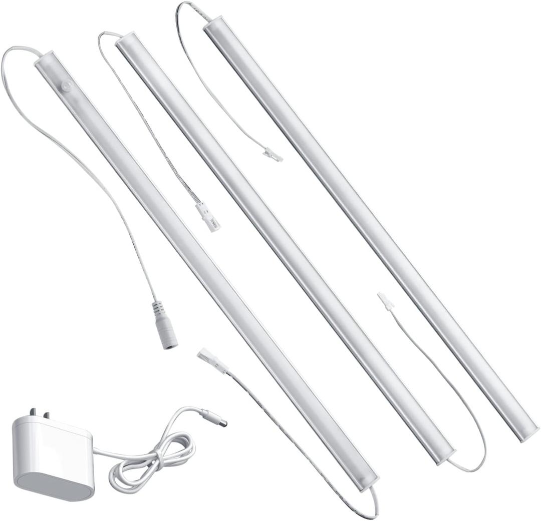 Motion Sensor Under Cabinet Lighting Indoor Plug in, 16" 12V LED Under Counter Lights Super Bright Magnetic for Kitchen/Hallway/Toilet/Garage/Closet(Cold White/6000K, 3 Pack)