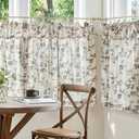 jinchan Floral Linen Kitchen Curtains with Attached Valance 36 Inch Length Farmhouse Cafe Tier Curtains for Living Room Bathroom Rustic Half Window Light Filtering Small Drapes 2 Panels Black