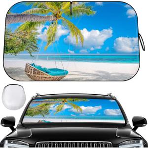 Car Windshield Sun Shade - Foldable Car Sun Shade Windshield for Front Window, Reflector Sunshade Offers Ultimate Protection for Cars Interior (55.2 x 31.5 in) (Seaside)
