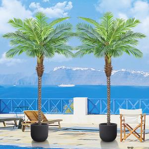 8.5ft Tall Artificial Phoenix Palm Tree for Outdoors Indoor Decor, Large Faux Coconut Silk Palm Tree Tropical Fake Tree Perfect for Outside Patio Poolside Porch Home Office Decor (Set of 2)
