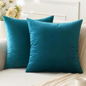 ANRODUO Pack of 2 Velvet Teal Throw Pillow Covers 20x20 Inch Decorative Pillow Covers Euro Cushion Case Soft Solid Square Cozy Modern Home Decor Pillowcase for Sofa Couch Bed Room Decor Home Decor
