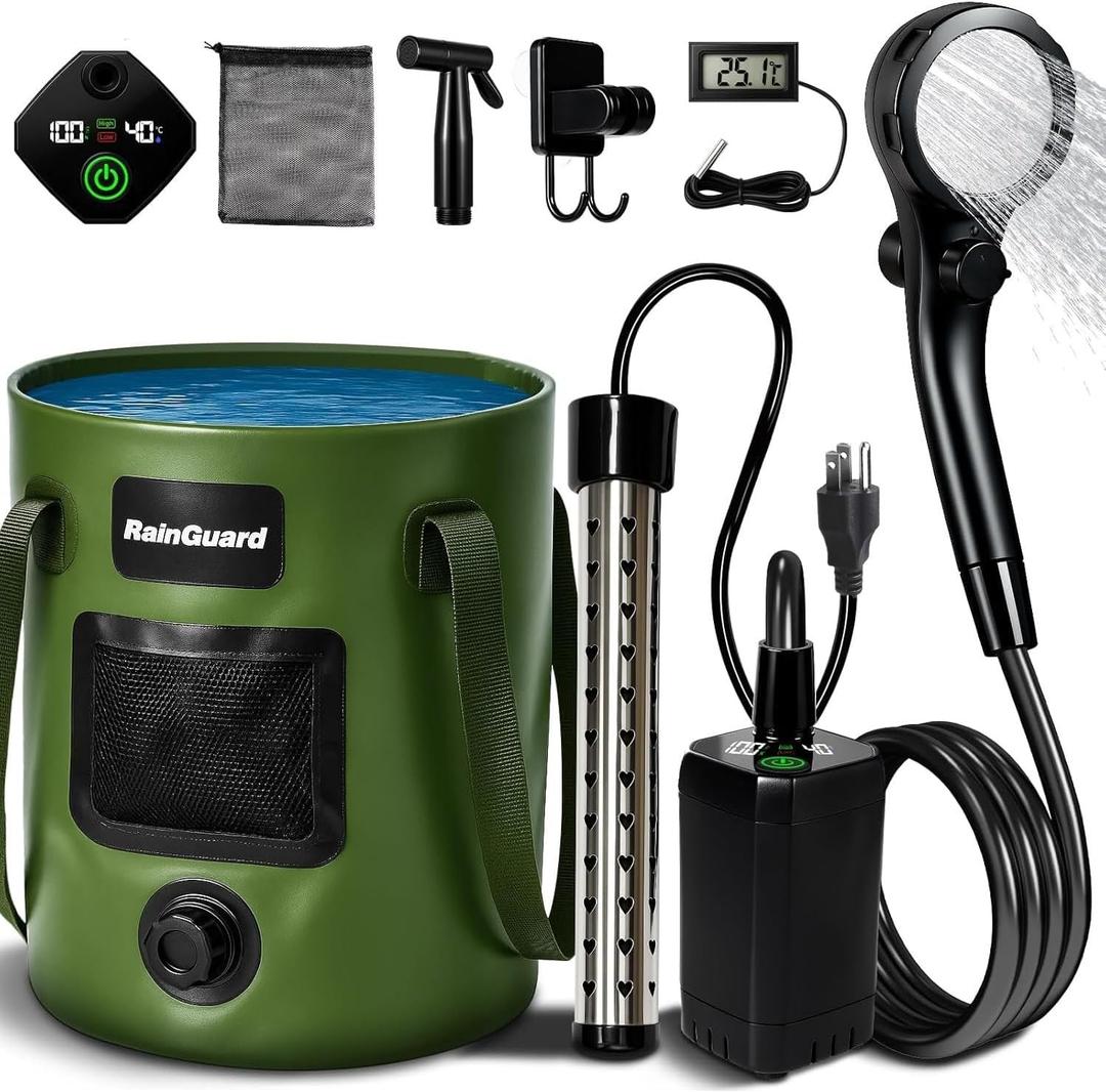 Portable Camping Shower, 6000mAh Rechargeable Shower Pump, Large Capacity Foldable, 6' 7" Filtered Shower Head, Summer Beach, Outdoor Camp Showering, Hiking, Pet Bath, RV Car Wash, Water Plant