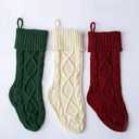 Christmas Stockings Cable Knit Stocking Christmas Decorations Goodie Bags Gift Fireplace Xmas Tree Stocking Ornaments for Holiday Family Friends (Green, Length 18",Pack of 1)