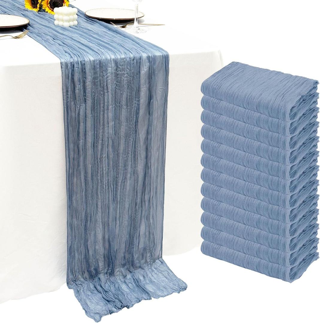 12Pack Dusty Blue Cheesecloth Table Runner 10Ft Gauze Table Runner Blue Cheese Cloth Table Runners Long Sheer Fabric Tablerunners for Wedding Party Bridal Shower Thanksgiving Christmas (12 Pack 20 x 120 inch)